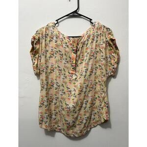 Monsoon Floral Ruched Sleeve Blouse S 100% Viscose Peasant Boho Cottagecore Top